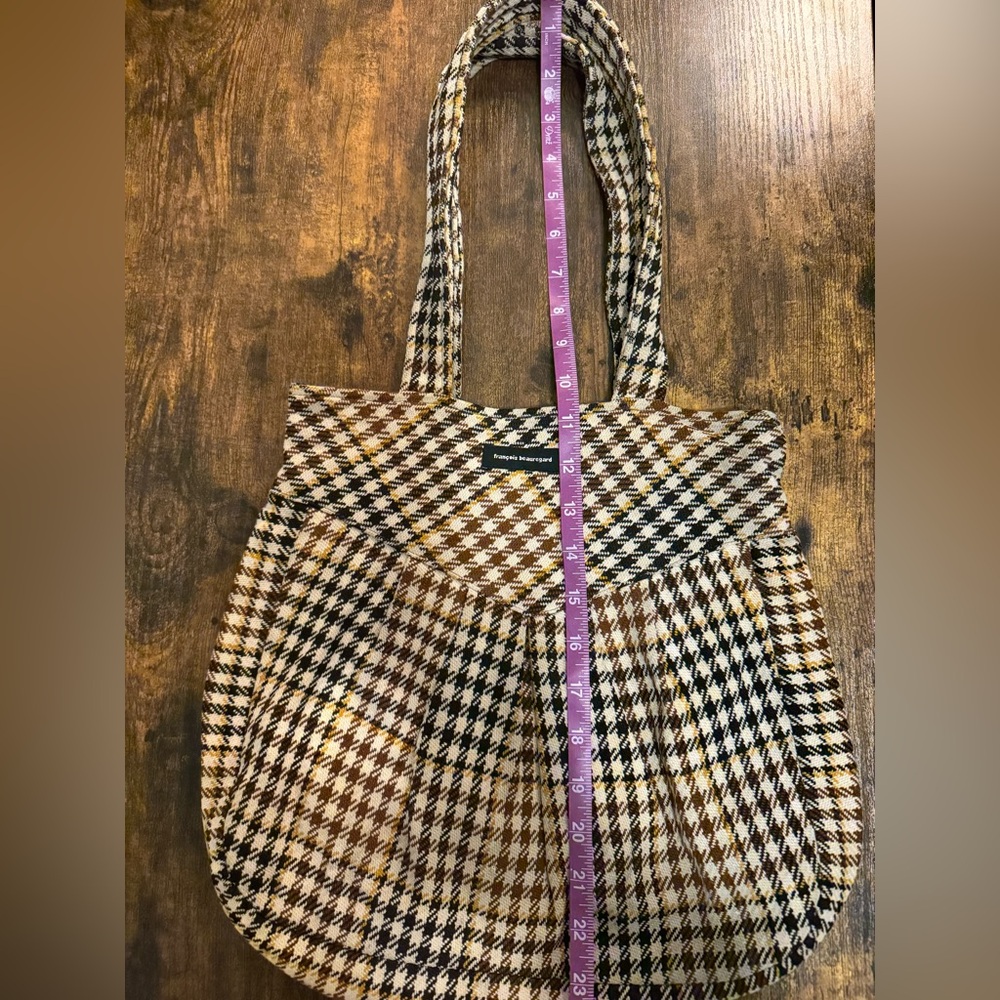 Francois Beauregard Brown Black Houndstooth Tote Handbag Boho Designer Small - Picture 11 of 16